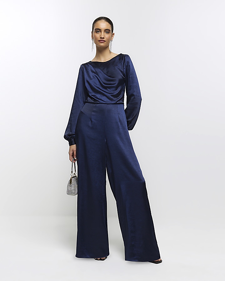 Navy store silk jumpsuit