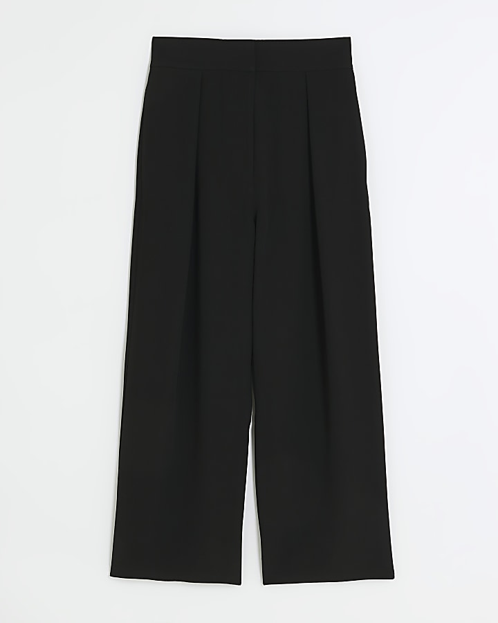 Petite black pleated wide leg trousers
