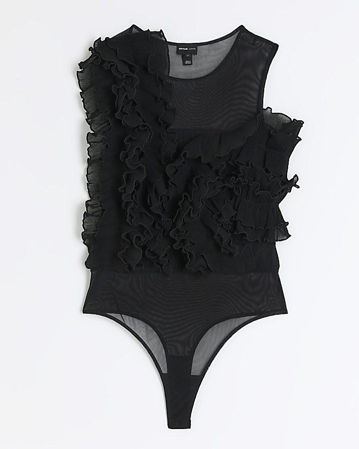 Black mesh frill bodysuit