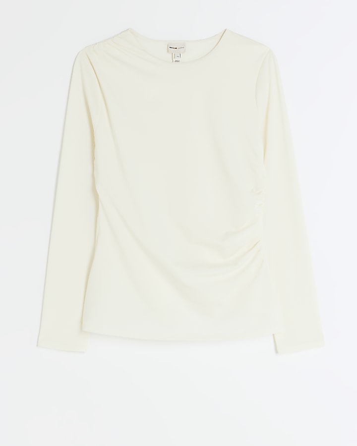 Cream ruched long sleeve top