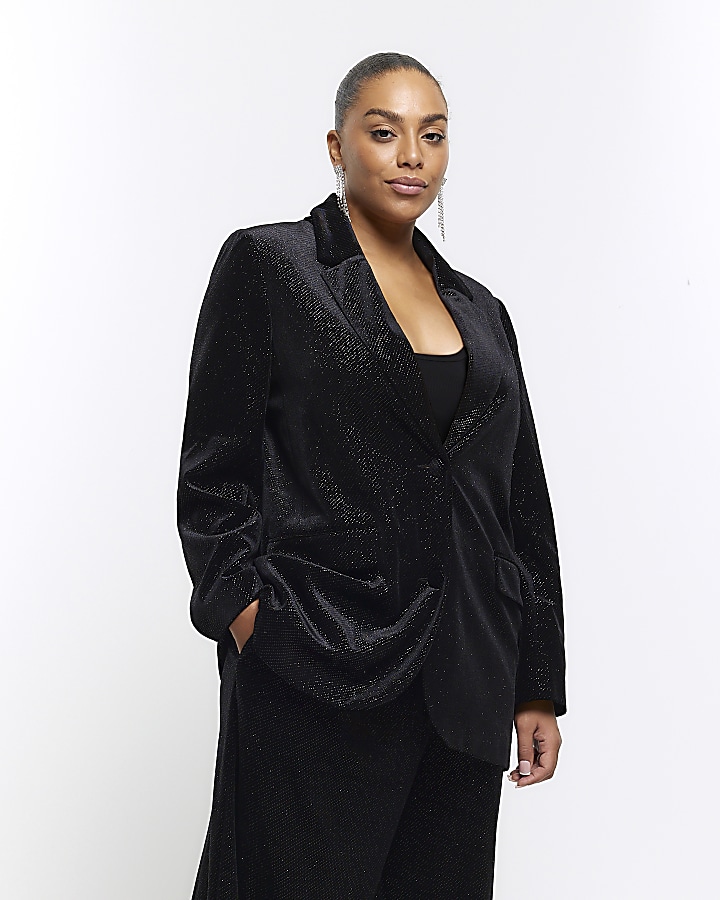 Plus black velvet sparkle tux blazer