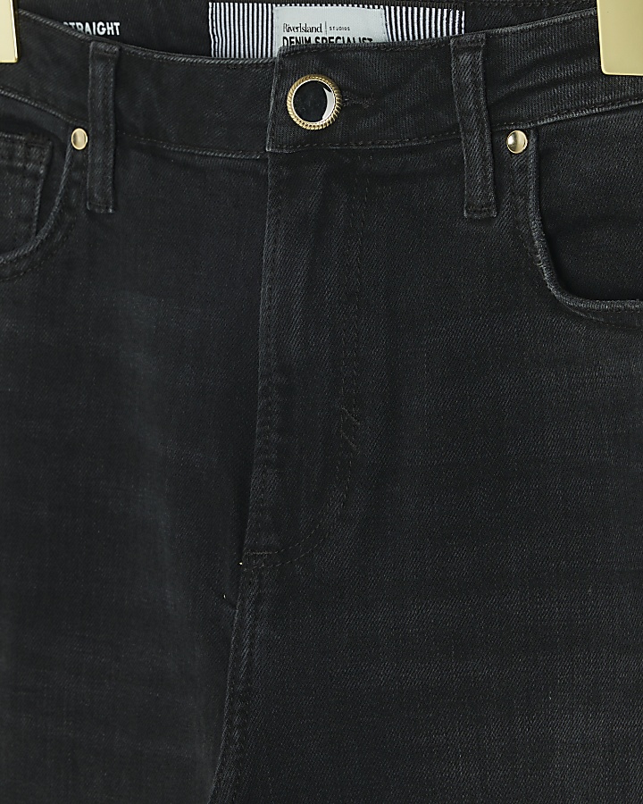 Black high waisted slim straight jeans | River Island