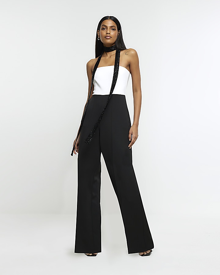 River island black cheap spot wide leg jumpsuit