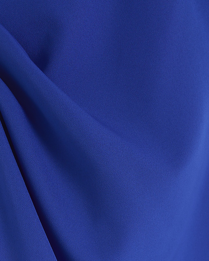 Blue ruched bodycon midi dress