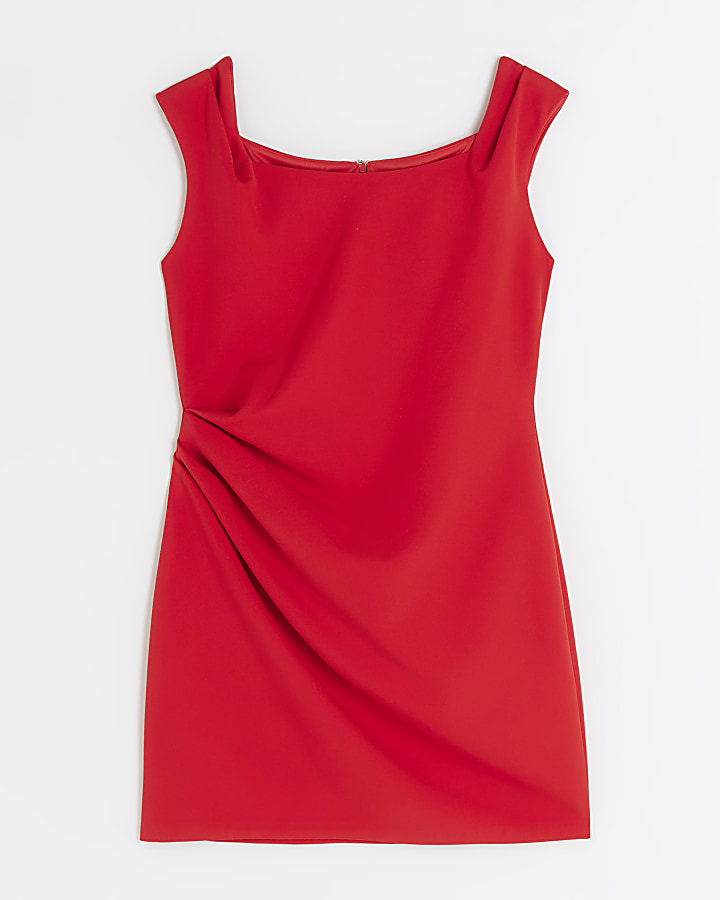 Red ruched bodycon mini dress