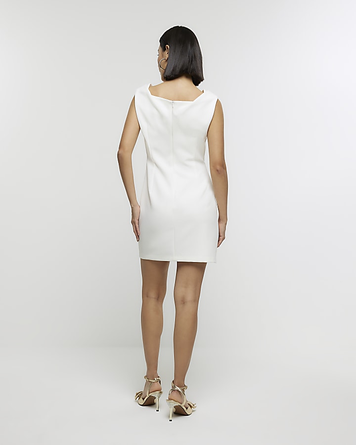 White ruched bodycon mini dress