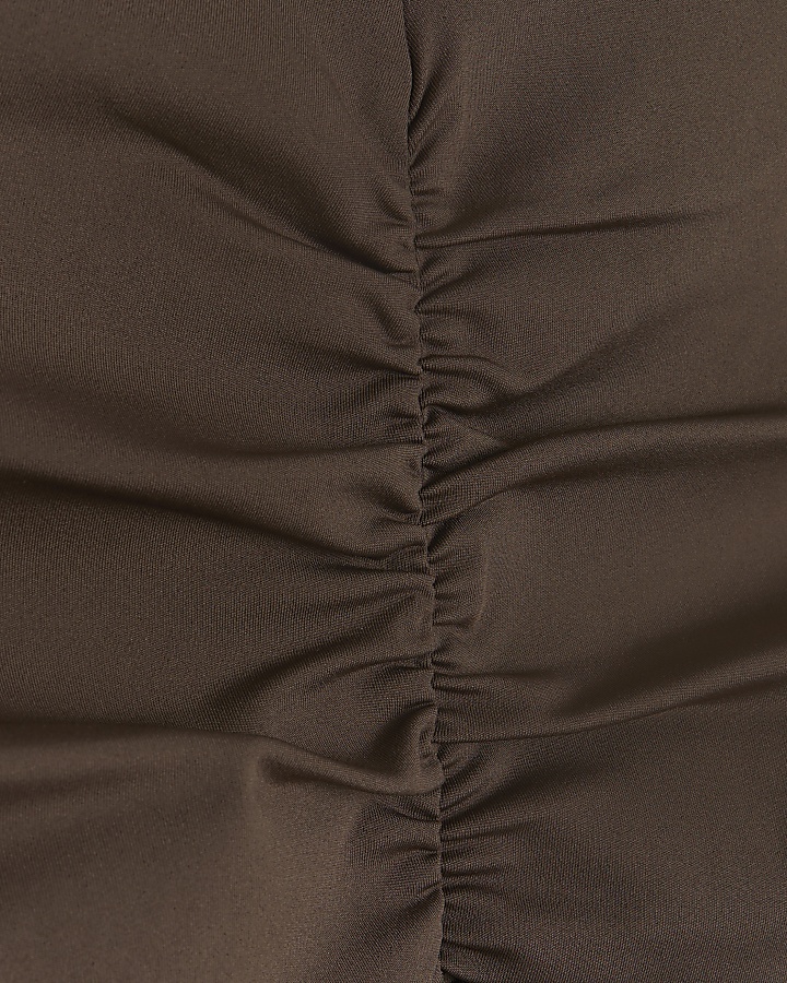 Brown ruched detail maxi dress