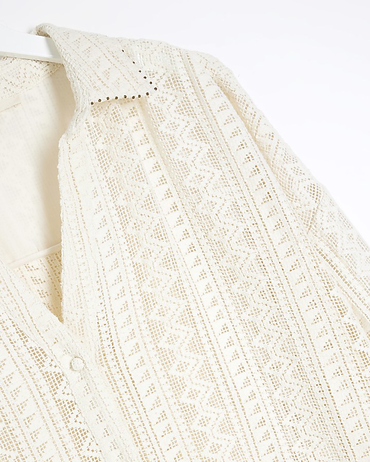 Cream crochet oversized beach shirt