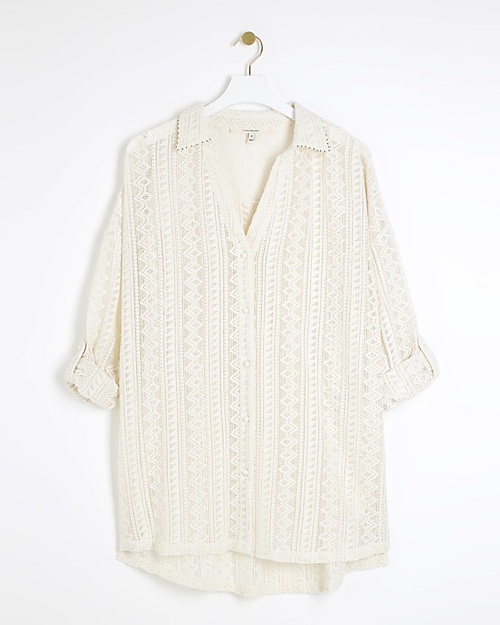 Cream crochet oversized beach shirt