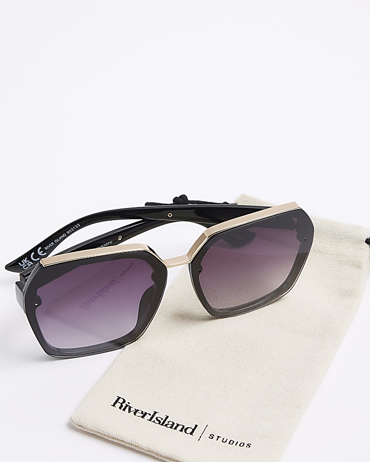 Black hexagon sunglasses River Island