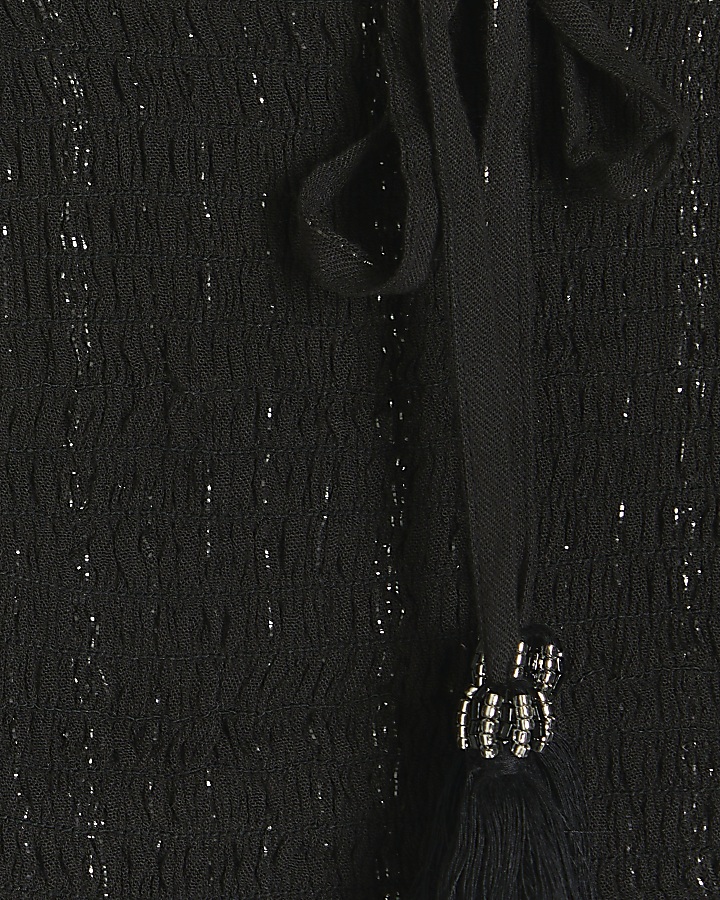 Black shirred glitter bandeau top