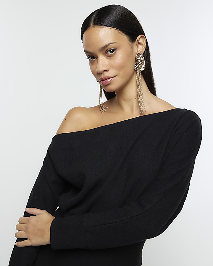 Black asymmetric sweatshirt maxi dress | River Island