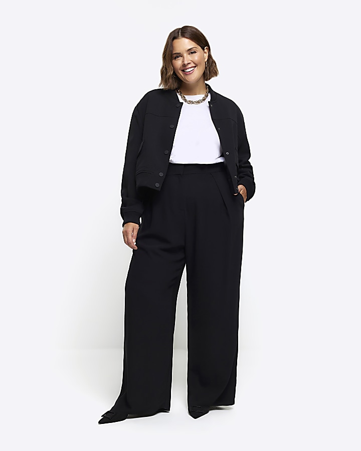 Plus size black on sale straight leg trousers