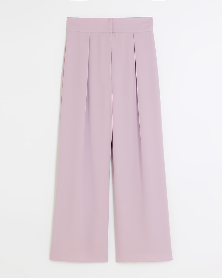Petite pink high waisted wide leg trousers