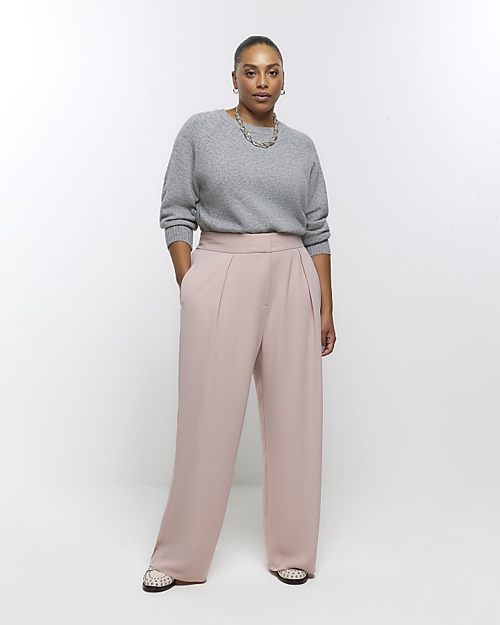 Plus pink high waisted wide leg trousers