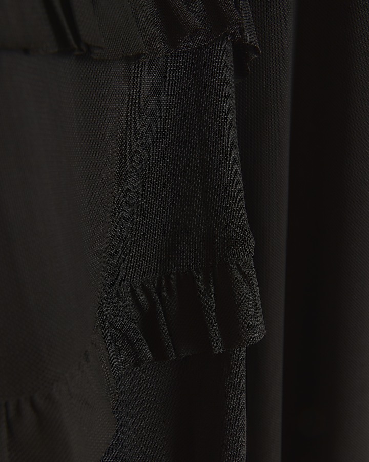 Black mesh sleeve shift mini dress