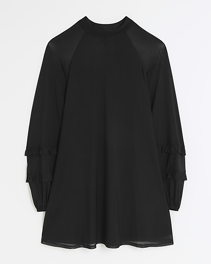 Black mesh sleeve shift mini dress | River Island