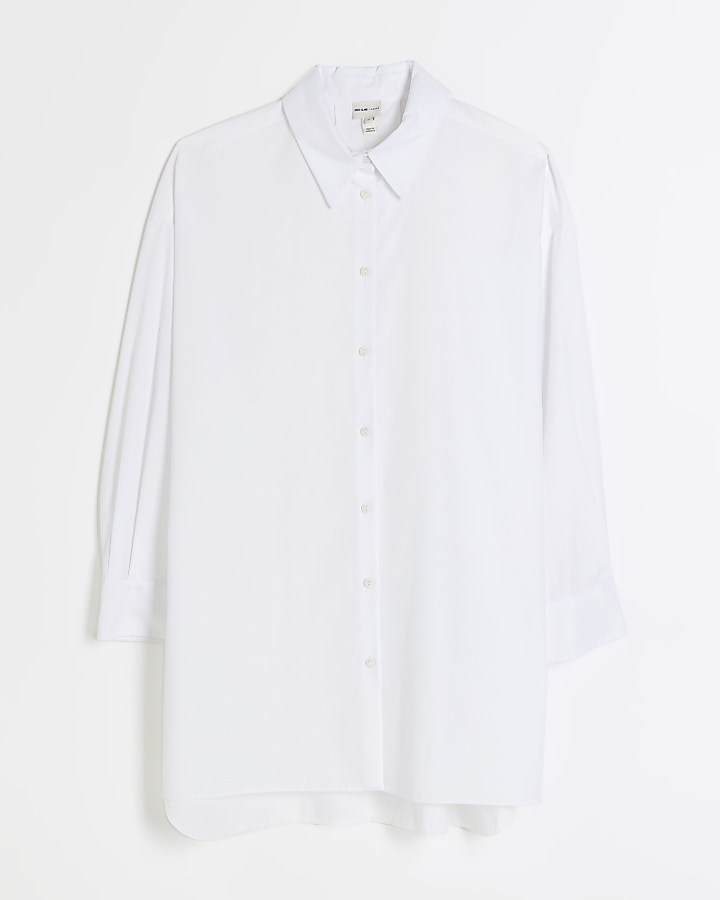 White oversized split hem shirt