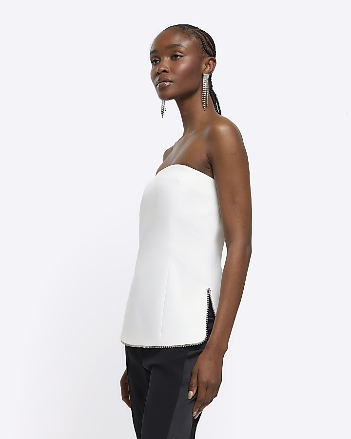 River Island White Bandeau Crop Top, $56, River Island