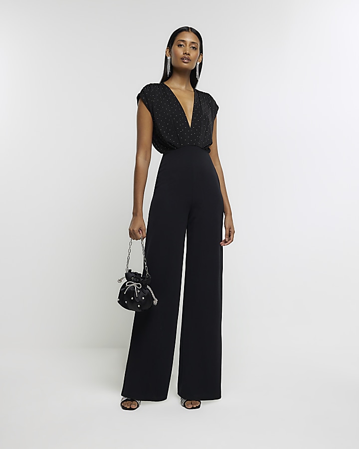 River island black cheap spot wide leg jumpsuit