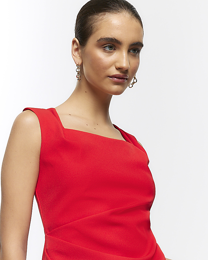 Red square neck vest top River Island