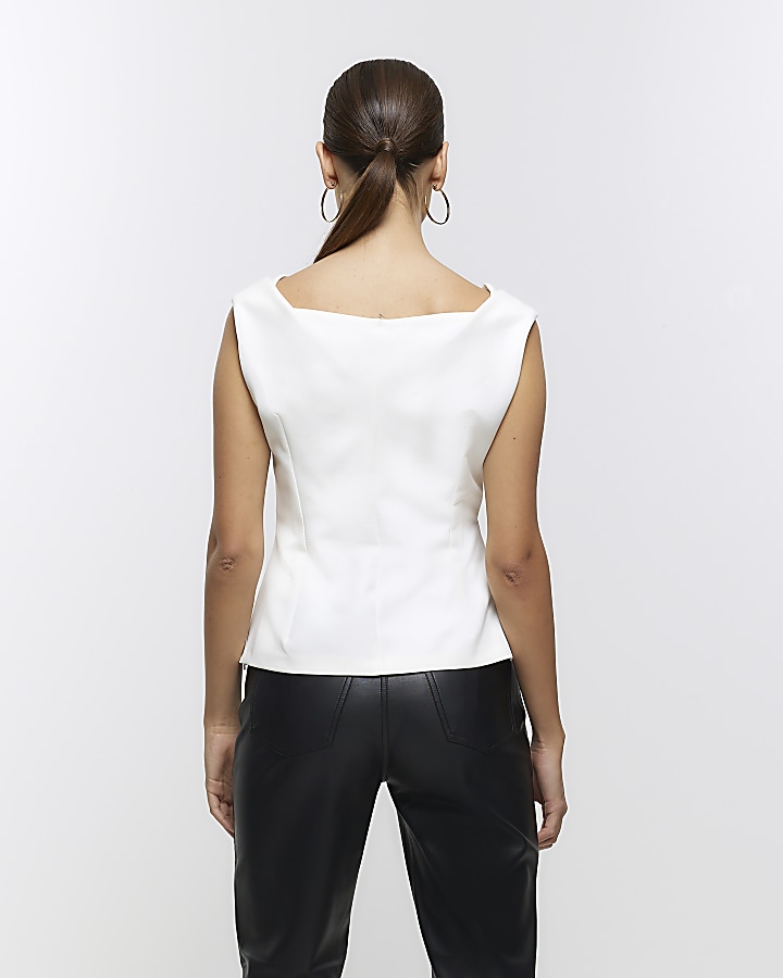 White square neck vest top