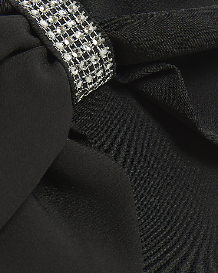 Black embellished bow bardot top
