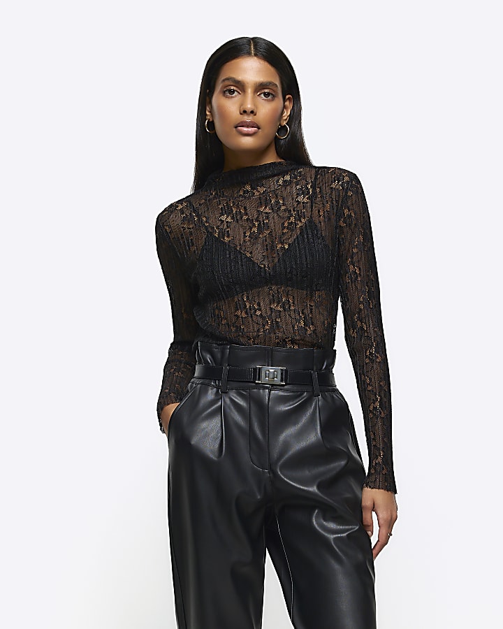 Black Long Sleeve Lace Top