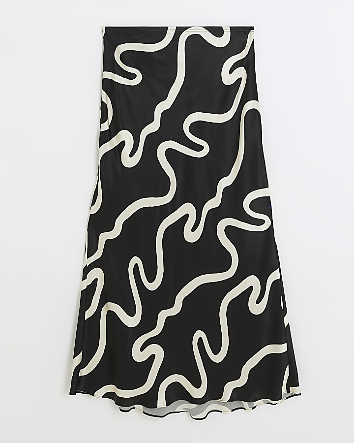 Petite black abstract maxi skirt