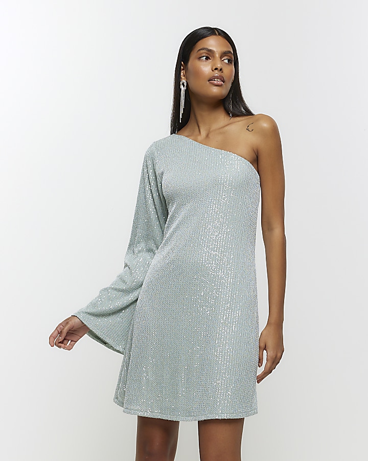 Green sequin outlet one shoulder dress