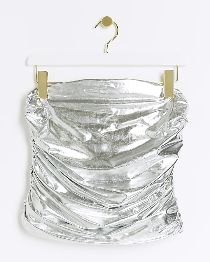 Silver ruched bandeau top