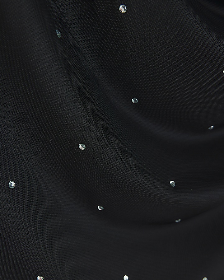 Black ruched diamante blouse