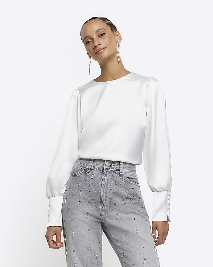 River island white 2024 long sleeve blouse