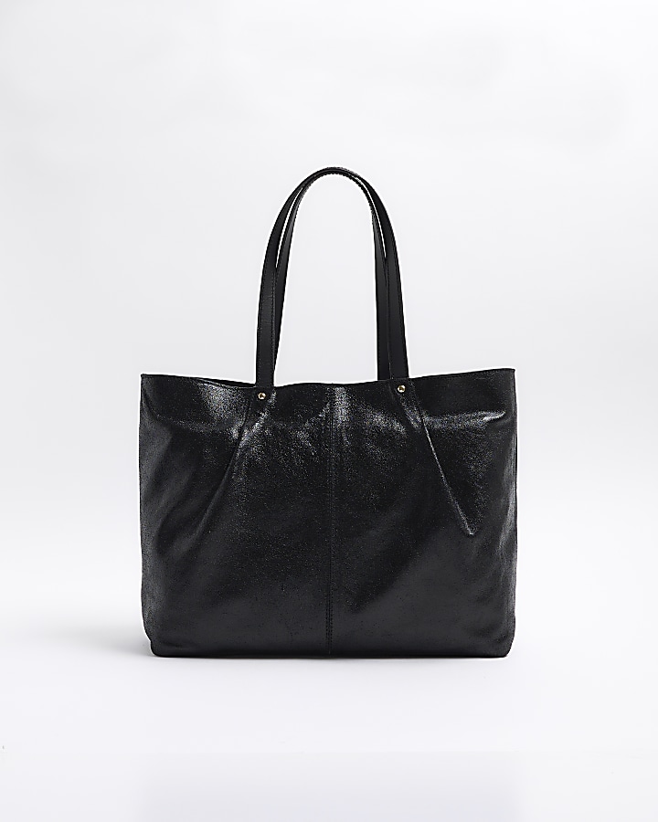 Black leather shopper bag | River Island