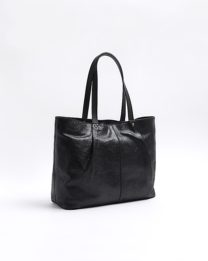 Black leather shopper bag | River Island