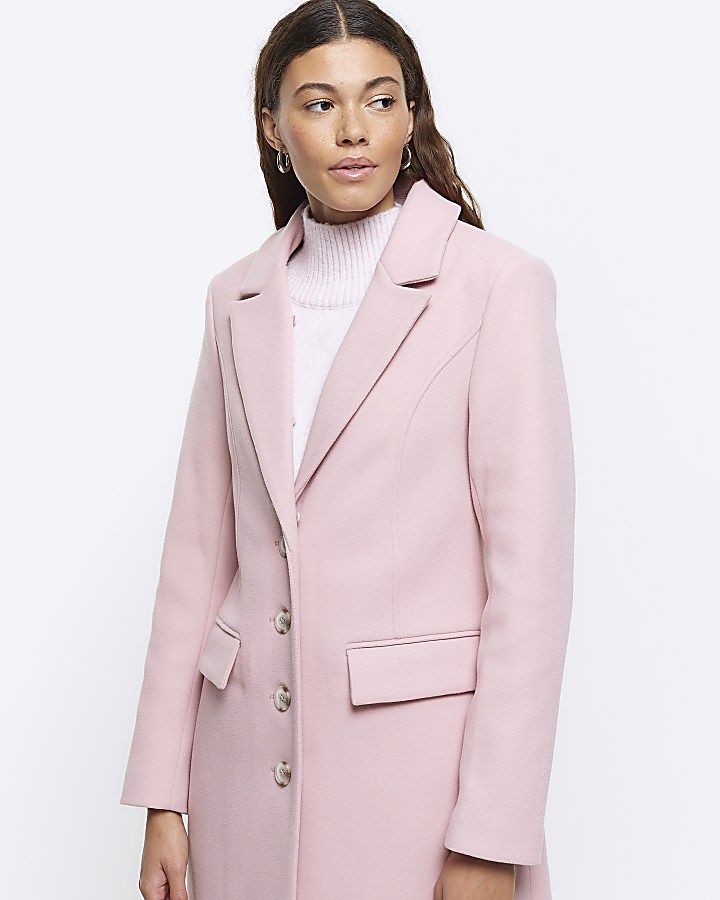 Pink Faux Fur Collar Longline Coat