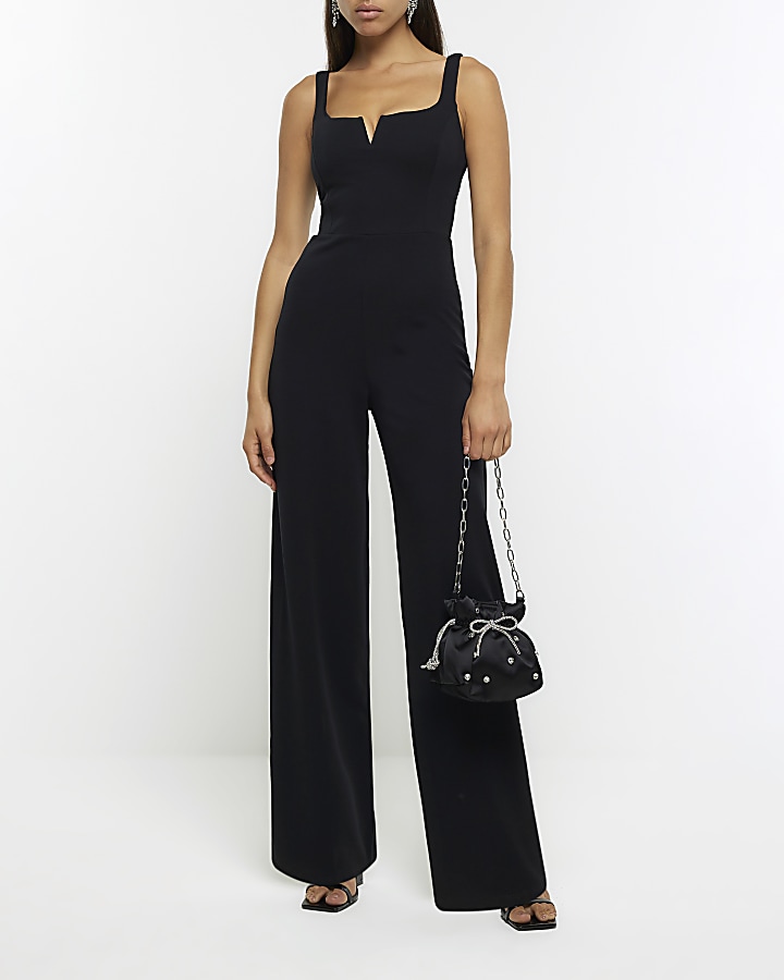 Black sleeveless wide leg jumpsuit | River Island