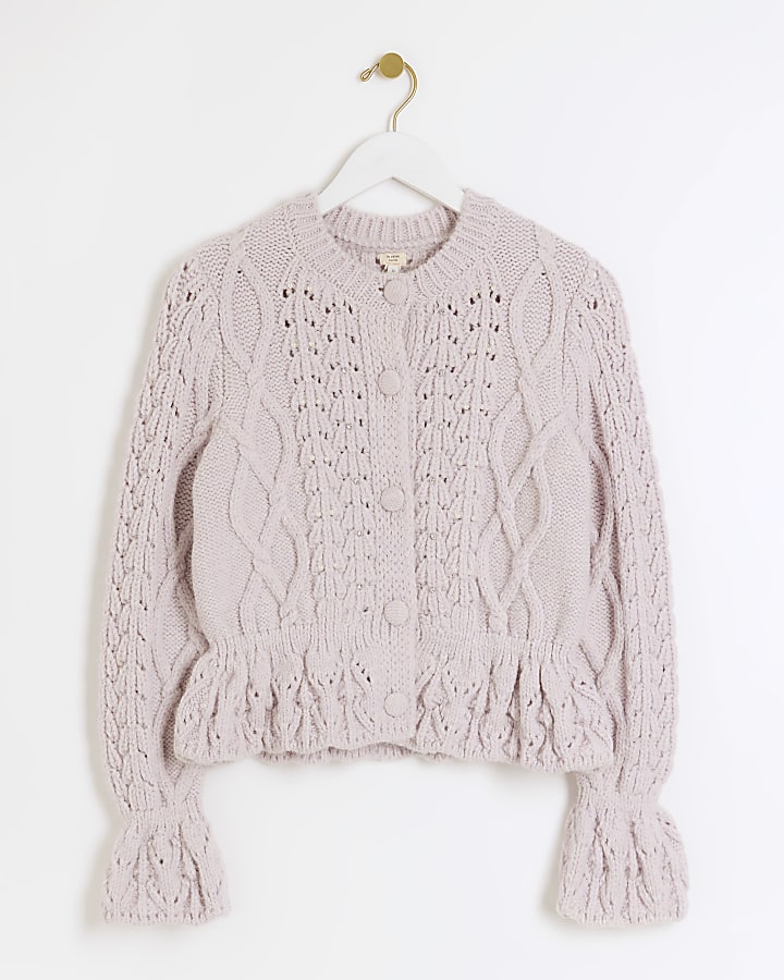 Pink embellished peplum cardigan River Island