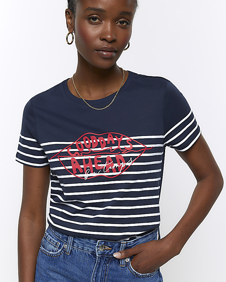 Navy stripe graphic t-shirt