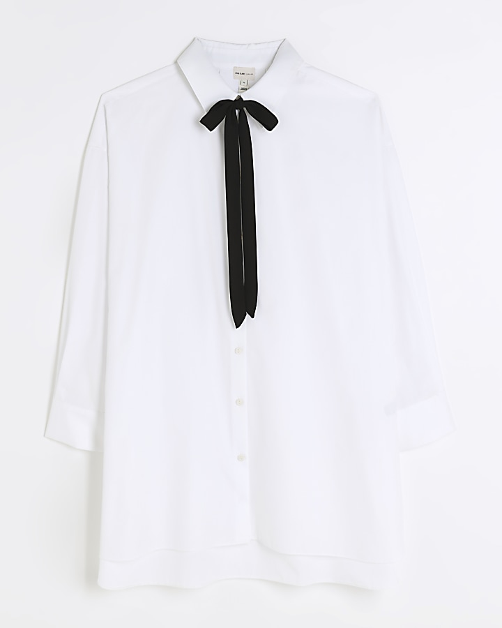 White tie neck oversized shirt