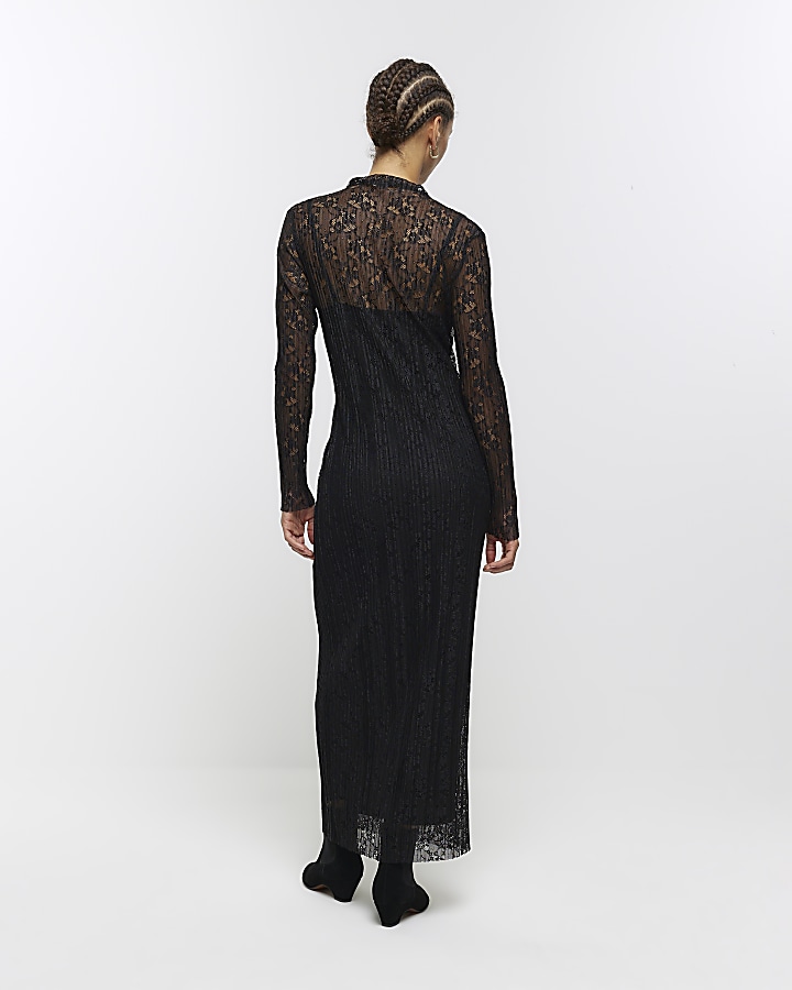 Black lace slip midi dress River Island