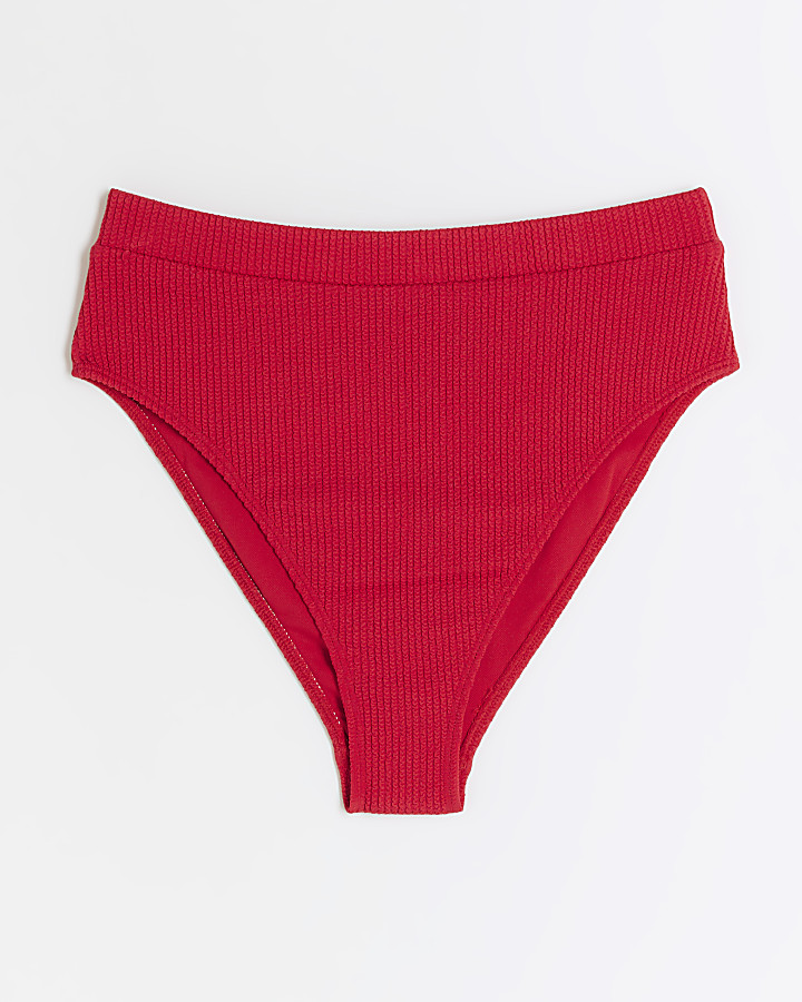 Red high waisted texture bikini bottoms