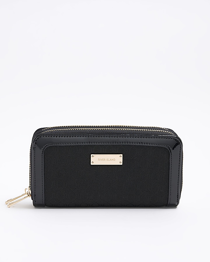 Black jacquard monogram purse