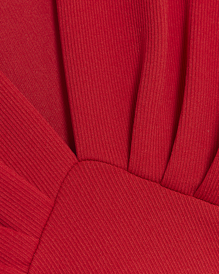 Red plunge long sleeve bodysuit
