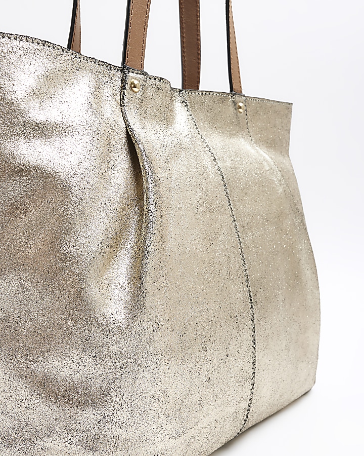 Gold metallic leather tote bag