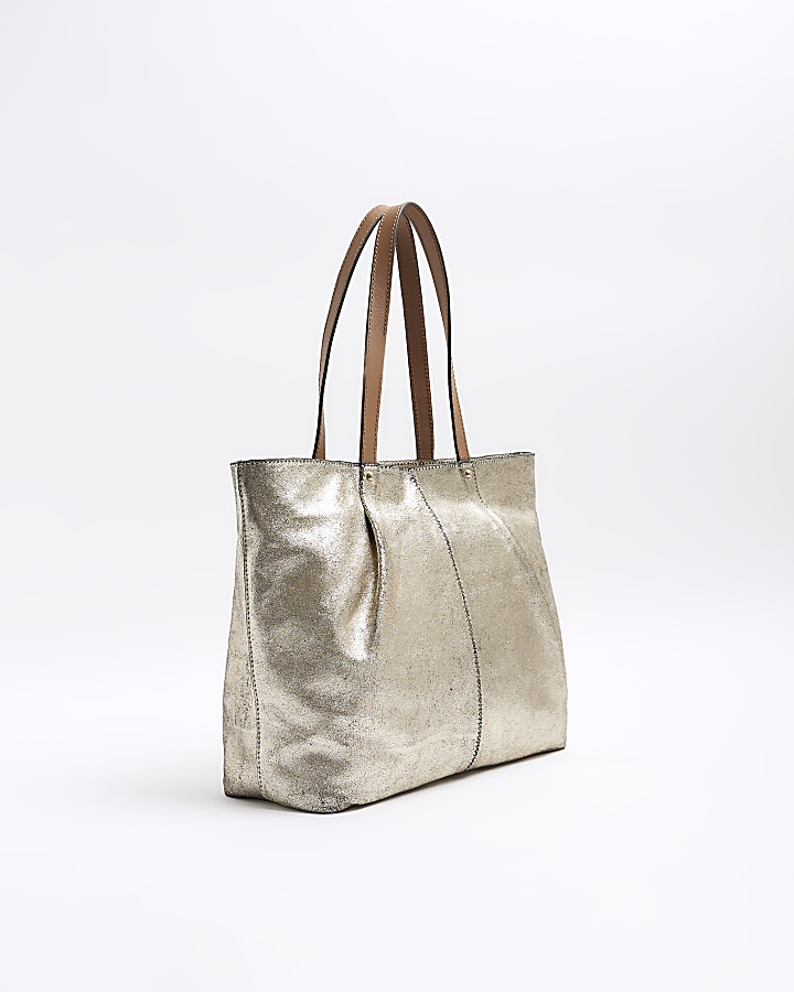 Gold metallic leather tote bag