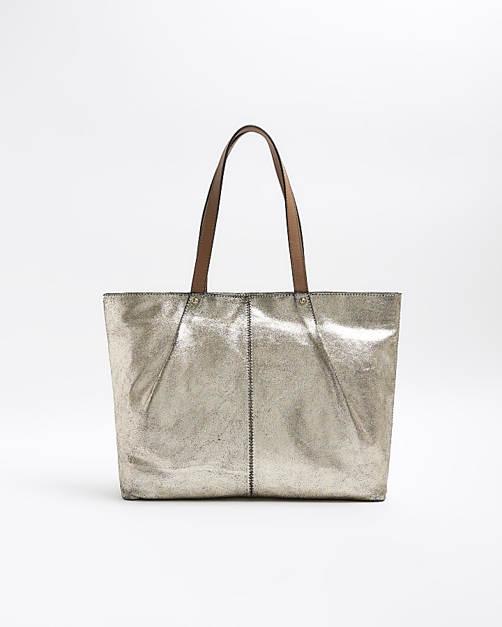 Gold metallic leather tote bag