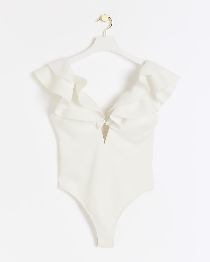 White Frill Plunge Swimsuit