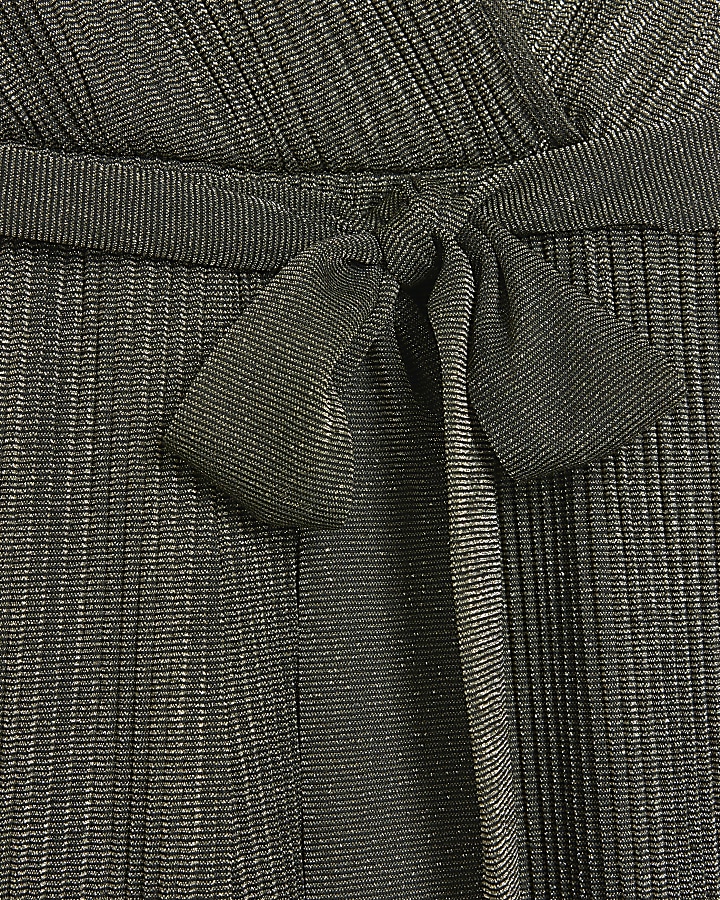 Bronze plisse wide leg wrap jumpsuit