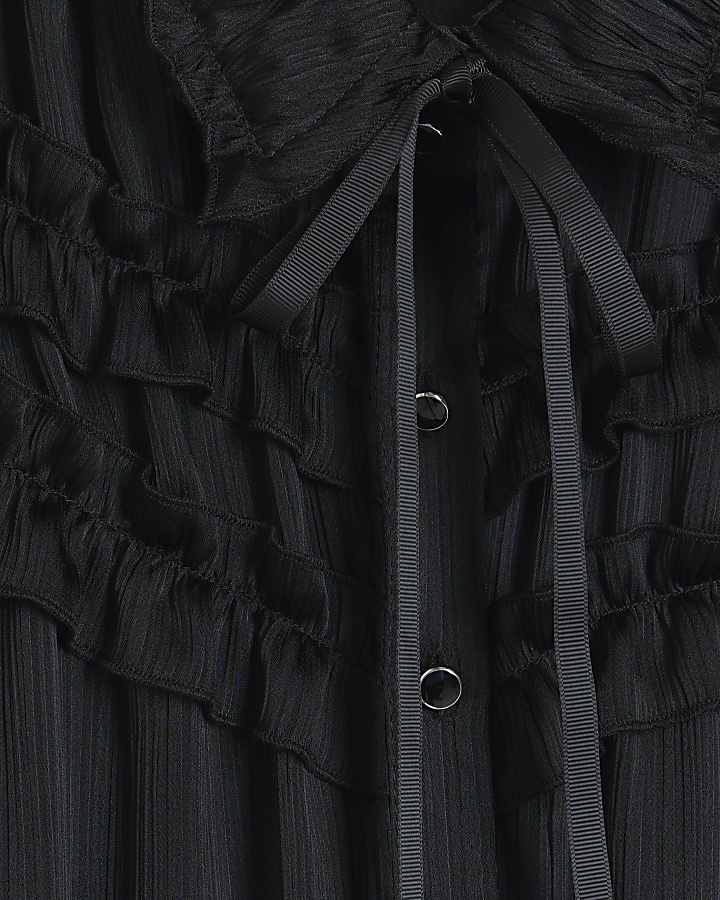 Black frill bow detail blouse